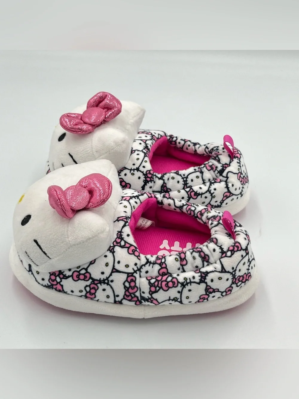 Hello Kitty White & Pink Plush Kids Slip-On Slippers with Bow